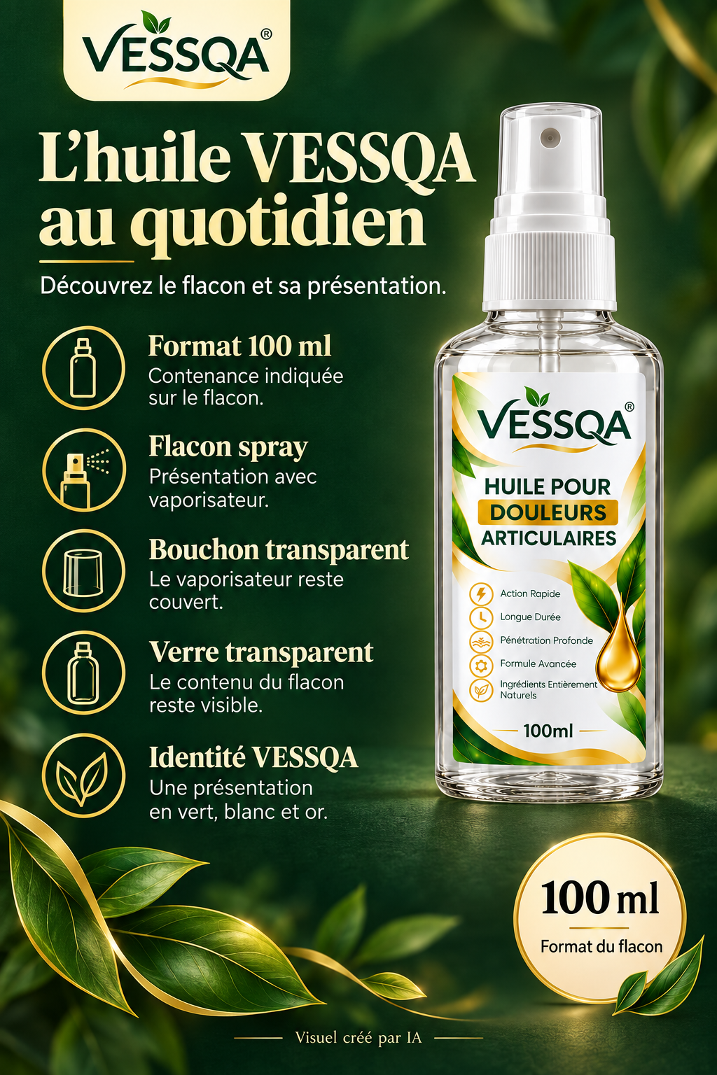 Huile VESSQA 100 ml : présentation du flacon spray