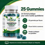 VESSQA Magnésium Complex — flacon de 25 gummies et conseils d’utilisation