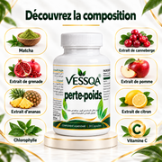 Composition de VESSQA perte-poids : matcha, extraits végétaux, chlorophylle et vitamine C
