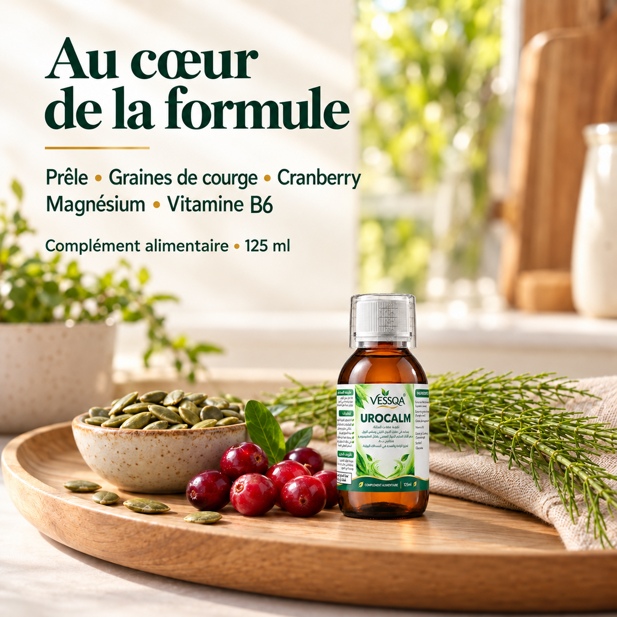 Formule UROCALM : prêle, graines de courge, cranberry, magnésium et vitamine B6