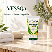 VESSQA Vitiligo Cream 100 ml — tube sur une vasque lumineuse