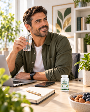 VESSQA Gastro Balance — flacon de 30 capsules à taille réaliste sur un bureau