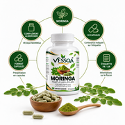 Présentation de VESSQA Moringa : complément alimentaire, 30 capsules, étiquette français et arabe