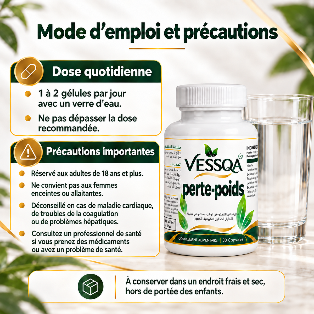 VESSQA perte-poids — mode d'emploi, précautions et conservation