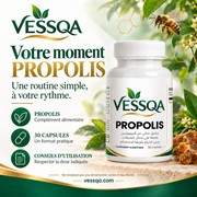 VESSQA Propolis – présentation du format de 30 capsules et conseils d’utilisation